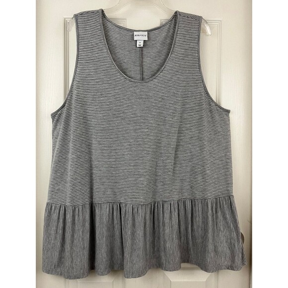 AVA & VIV - Gray Stripe Sleeveless Ruffled Bottom Knit Tunic Top size 2X - Picture 1 of 6